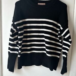 Philosophy Black and White Striped Crew Neck Sweater